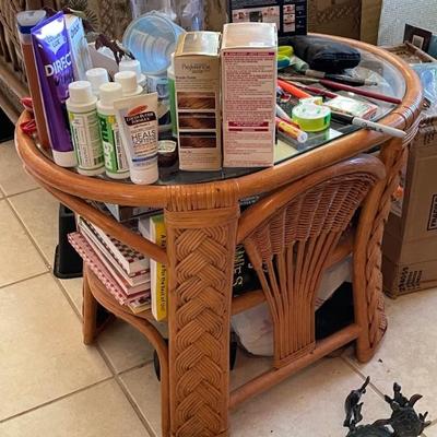 Rattan end tables with other matching furniture 