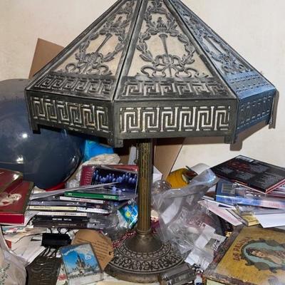 Antique PLBG Arts & Crafts Movement Pittsburgh Lamp, Brass & Glass Co. Slag Glass Panel Table Lamp. There are two of these lamps...