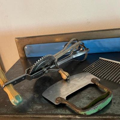 Vintage green handle kitchen utensils 