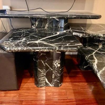 1980s Vintage Italian black Marble tables 2 end, console, coffee