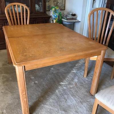 table $49 as is 57 X 42 X 28 1/2"
Chairs $15 each 4 available