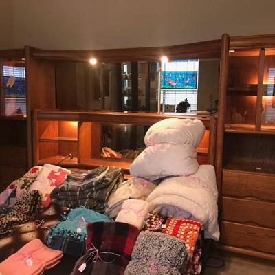 $249 bookshelves, headboard and cross light bar 123 X 17 X 72"
adjustable king platform $50