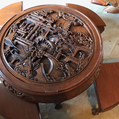 $295 Japanese carved table and 4 stools 36 X20"
It comes with fitted glass