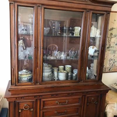 $399 Mediterranean style lighted china cabinet 60 X 22 X 82"