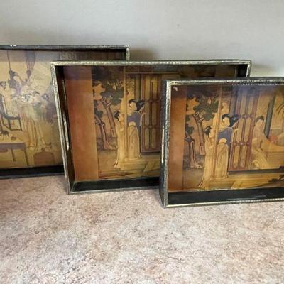 set of 3 Oriental trays