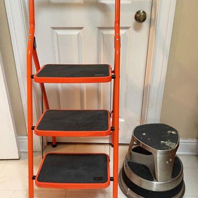 3' orange Lewis ladder/roll around stool