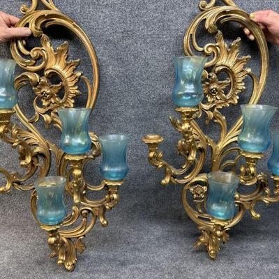 1970â€™s Large 34â€ tall Ornate Sconces