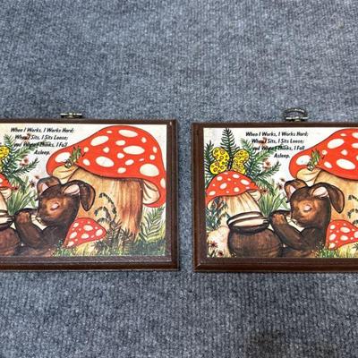Rabbit Sleeping Beside Mushroom Plaques