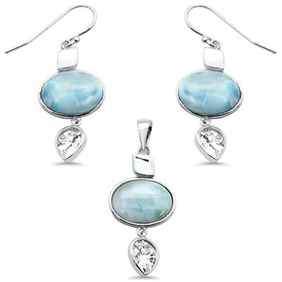 Larimar & Pear Cubic Zirconia .925 Sterling Silver Pendant & Earring Set
$108...