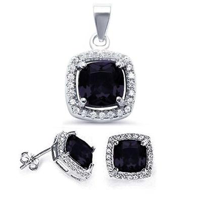 Cushion Black Onyx & CZ Halo .925 Sterling Silver Earring & Pendant Set
$57...