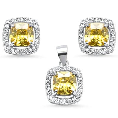 Cushion Cut Yellow Cubic Zirconia .925 Sterling Silver Pendant & Earring Set
$57...