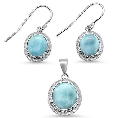 Oval Natural Larimar .925 Sterling Silver Pendant & Earring Set  $99...