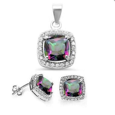 Cushion Rainbow Topaz & Cubic Zirconia .925 Sterling Silver Pendant & Earring Set
$57...