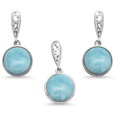 Round Natural Larimar .925 Sterling Silver Pendant & Earring Set
$102...