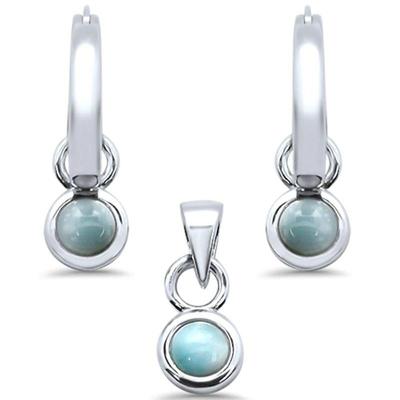 Natural Larimar Dangling .925 Sterling Silver Pendant & Earring Set
$60...