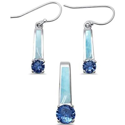 Dangling Natural Larimar & Tanzanite Cubic Zirconia Set .925 Sterling Silver Pendant & Earring Set
$87...