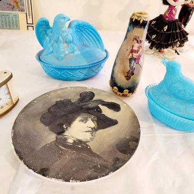 Blue Milk Glass, Antique Collecitbles