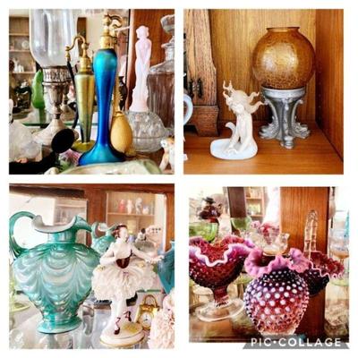 Steuben Aurene Atomizer Perfumes De vilbiss , Fenton Art Glass, Fenton Plum Opalescent Hobnail