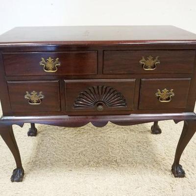 1084	MAHOGANY 5 DRAWER QUEEN ANNE STYLE LOW BOY, BALL & CLAW FOOT W/CENTER SHELL CARVED DRAWER, APPROXIMATELY 38 IN X 20 IN X 30 IN...