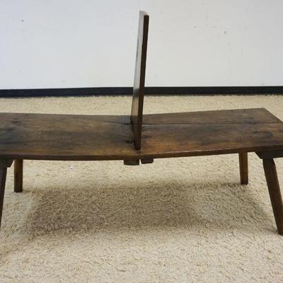 1065	ANTIQUE PRIMITIVE WALNUT SPLAY LEG WASH BENCH W/WRINGER BOARD, APPROXIMATELY 54 IN X 17 IN X 38 IN HIGH
