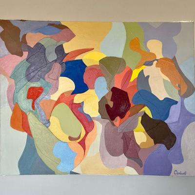 Lot 013-LR: Cardwell MC Collage #1

Features: Colorful collage on canvas signed â€œCardwellâ€ (artist is Margaret Cardwell)...