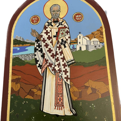 Lot 061-I: Saint Nicolas

Features: 
â€¢	Hand-painted/varnished religious icon on wood
â€¢	Created (â€œwrittenâ€) and signed/dated by...