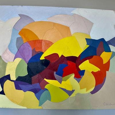 Lot 014-LR: Cardwell MC Collage #2

Features: Colorful collage on plywood signed â€œCardwellâ€ (artist is Margaret Cardwell)...