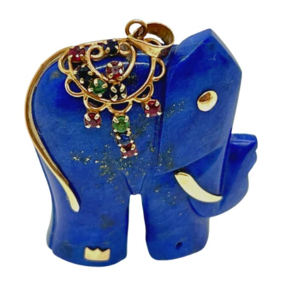 #7 â€¢ Vibrant Lapis Lazuli, Gemstone & 14K Gold Elephant Pendant
