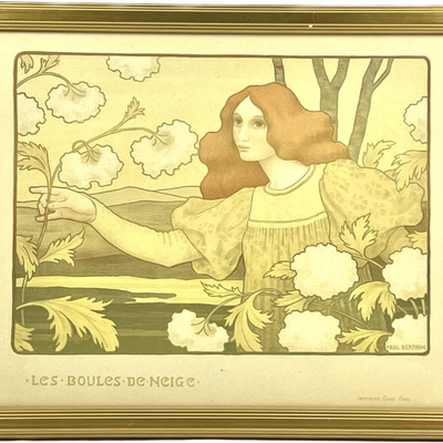 #21 â€¢ Paul Berthon: Framed Lithograph of "Les Boules de Neige" - Art Nouveau

