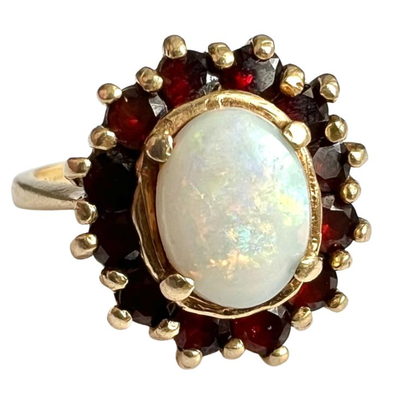 #25 â€¢ Vintage Zales 14K Gold Opal & Garnet Ring - Size 4.5
