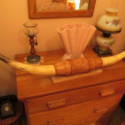Leather wrapped Texas steer horns