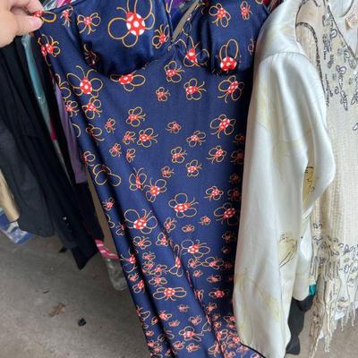 Long Vintage c. 1970 Ladybug Butterfly Dress $30