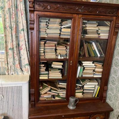 Beautiful Antique Carved Glass Front Bookcase $350