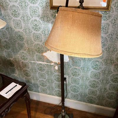 Bronze & Wrought Iron Floor Lamp with Green Stone Base $125