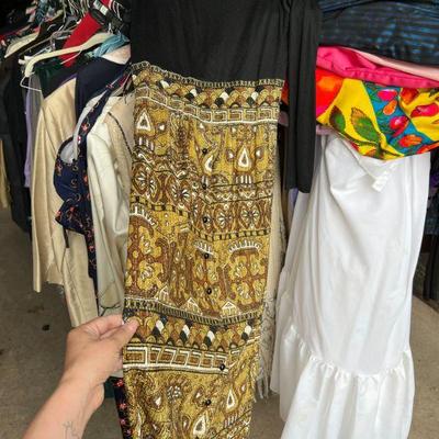 Long vintage c. 1960s-70s Black & Gold Dress $40