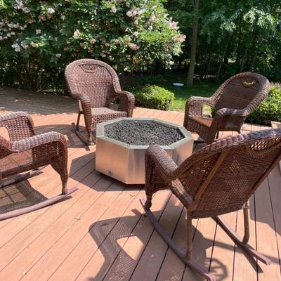 Four wicker rockers, with custom cushions