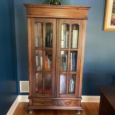 Vintage Library bookshelves.  2 available. Glass display. 13" deep shelves 
36" W x 71" H" x 17" D