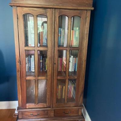 Vintage Library bookshelves.  2 available. Glass display. 13" deep shelves 
36" W x 71" H" x 17" D