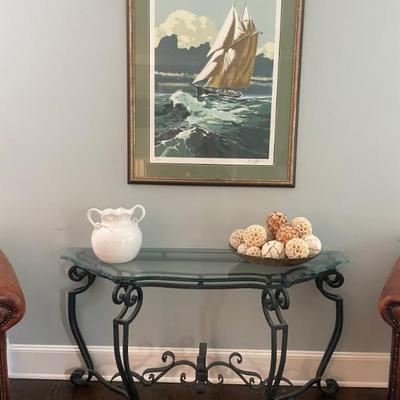 Contemporary Iron and Glass Console 