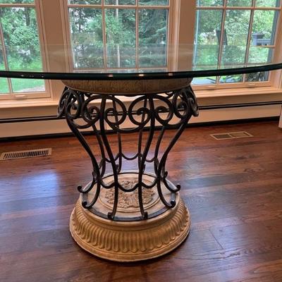Wrought Iron Tempered Glass Top Dining Table in Terracotta 48"Dia x 30"