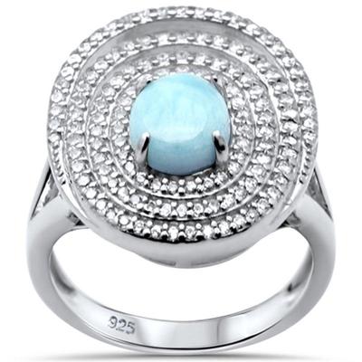 Natural Oval Larimar & CZ .925 Sterling Silver Ring Sizes 5-10...