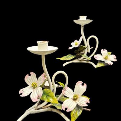 Vintage Italian tulle painted floral candleholders