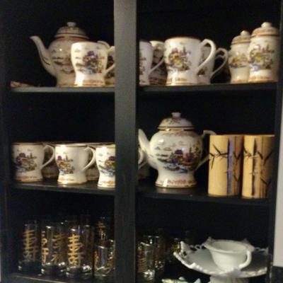 Asian teapot and tumblers