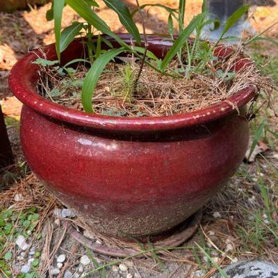 (2) Red Stoneware Planters