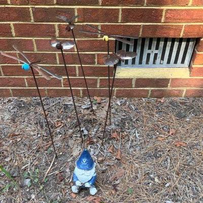Garden Gnome w/5 Garden Stakes (Butterflys & Dragonflys)