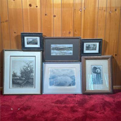 (7PC) LAKE GEORGE ENGRAVING LOT | Seven 19th & 20th C Engravings/Prints and a Photo Including: (1) Lake George NY. (1) Cattle by...