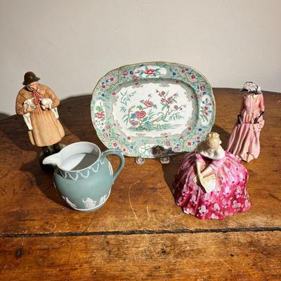 (5PC) ROYAL DOULTON & WEDGEWOOD GROUP | Lot Includes: (1) Green Jasperware 4.75â€ Pitcher. (1) RD â€œMaureenâ€ Woman w/Riding Crop....