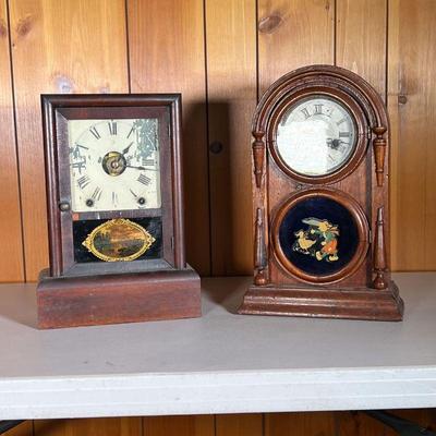 (2PC) BEEHIVE & SHELF CLOCKS | Two 19th C Clocks Include: (1) Beehive Clock â€œAtkins Clock Company Bristol Conn. Patented August...