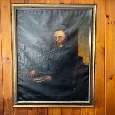 19TH C PAINTING OF GENTLEMAN | Gentleman with book. Oil on canvas of gentleman. Frame is modern. Sight 35â€ X 45.75â€. - l. 42 x h. 52 in 