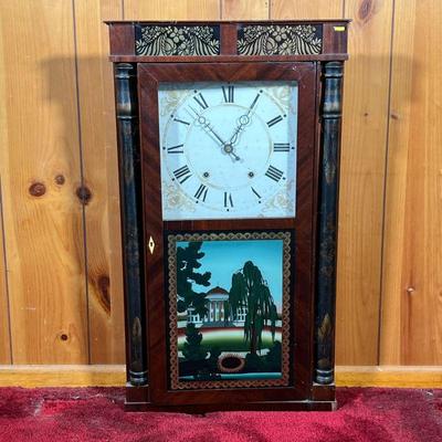 HENRY TERRY COLUMN & CORNICE CLOCK | â€œMade and Sold at Plymouth Conn. by Henry Terry & Co.â€ Mahogany Column and Cornice Clock...